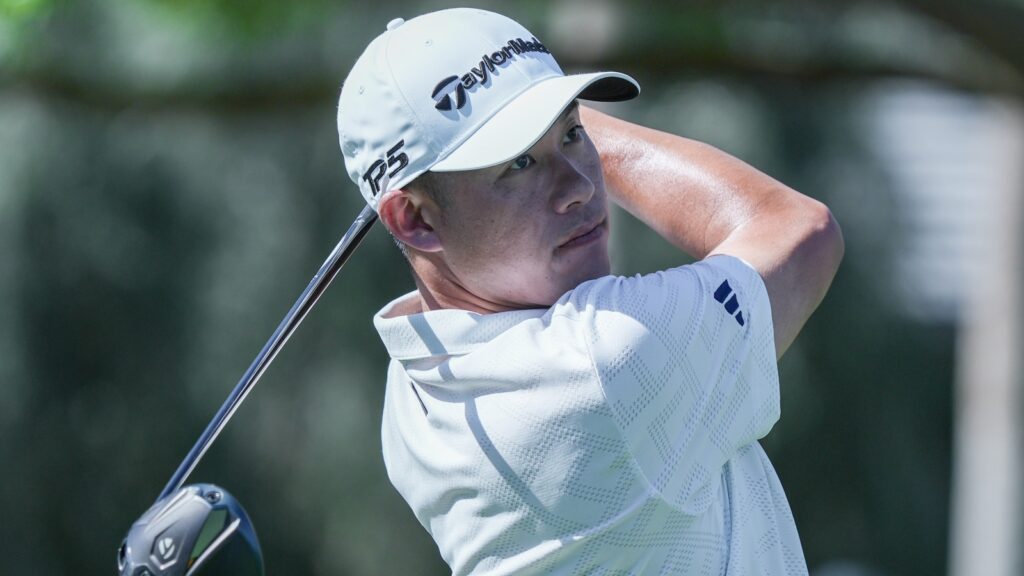 Collin Morikawa tees off the 1st hole during the Arnold Palmer Invitational