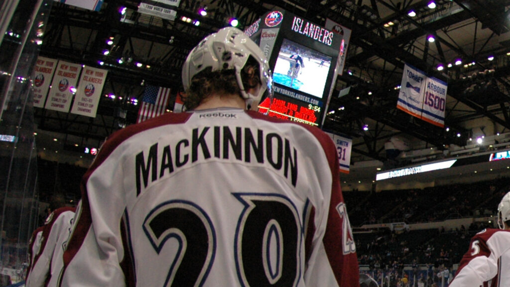 Fish-eye view of Colorado Avalanche during warm-ups