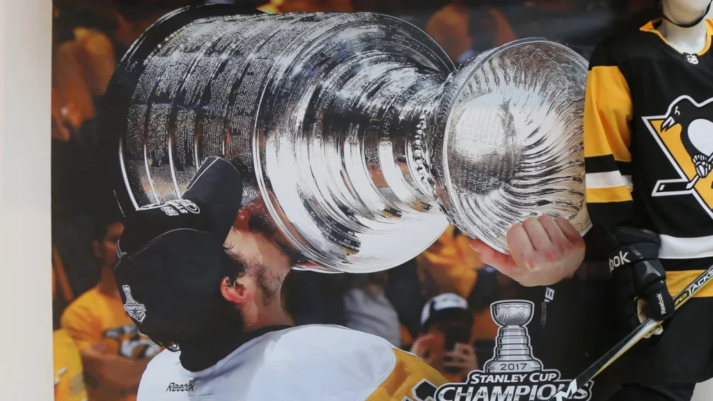 The NHL shop decoration showing the Pittsburgh Penguins player with Stanley Cup