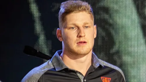 Toronto Canada September 16 2016 Barry Melrose interviews Auston Matthews as Nathan MacKinnon L and Connor McDavid of Team North America the under 23 team at the World Cup of Hockey premiere party stand by Ron MacLean is seen on the righ
