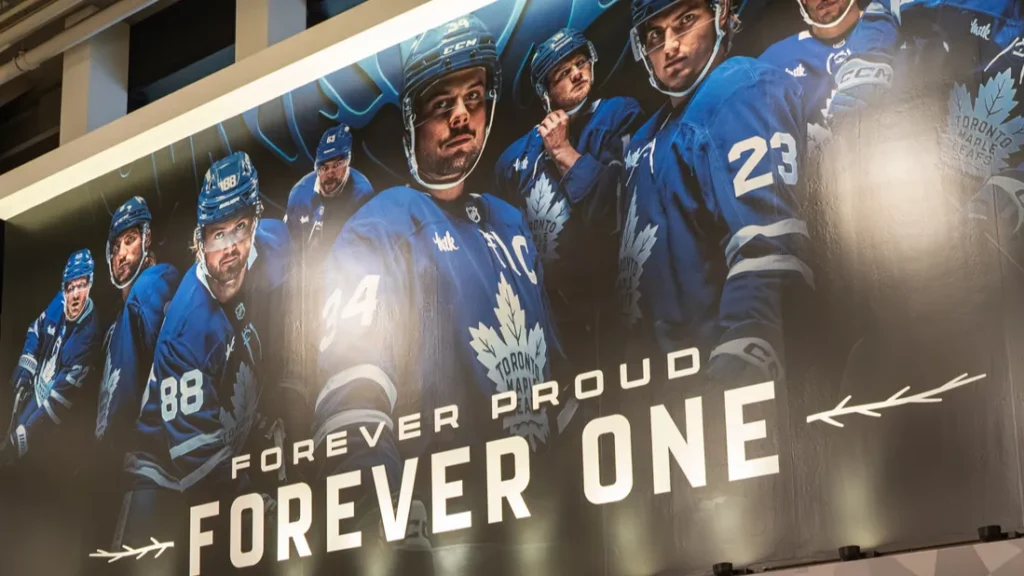 View of Toronto Maple Leafs banner at Scotiabank Arena entrance
