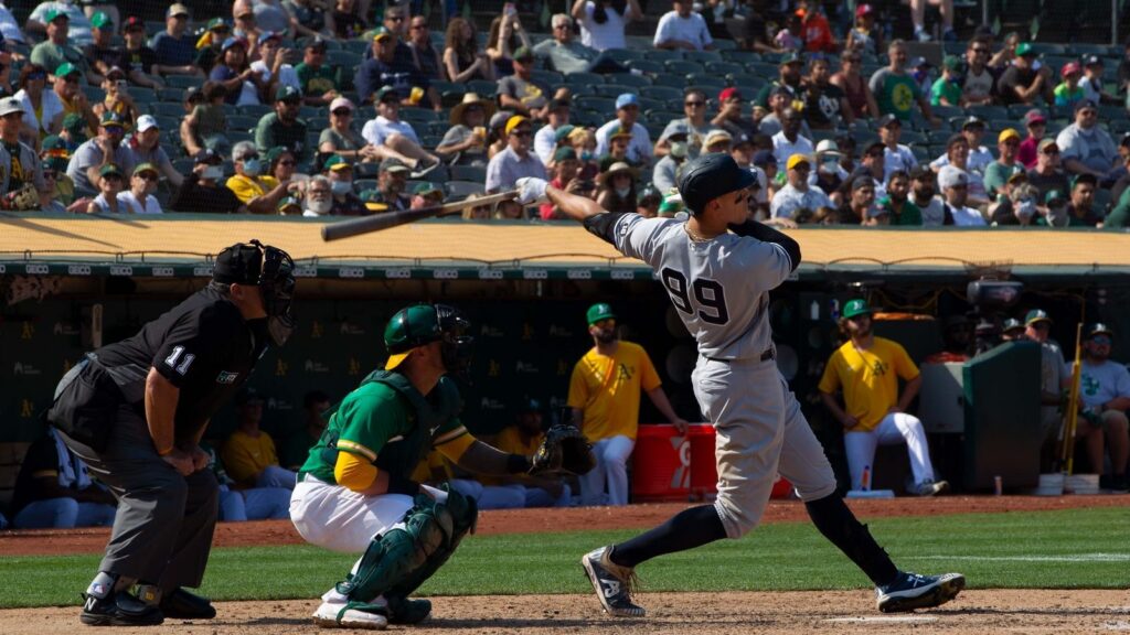 Aaron Judge swinging the bat. 
