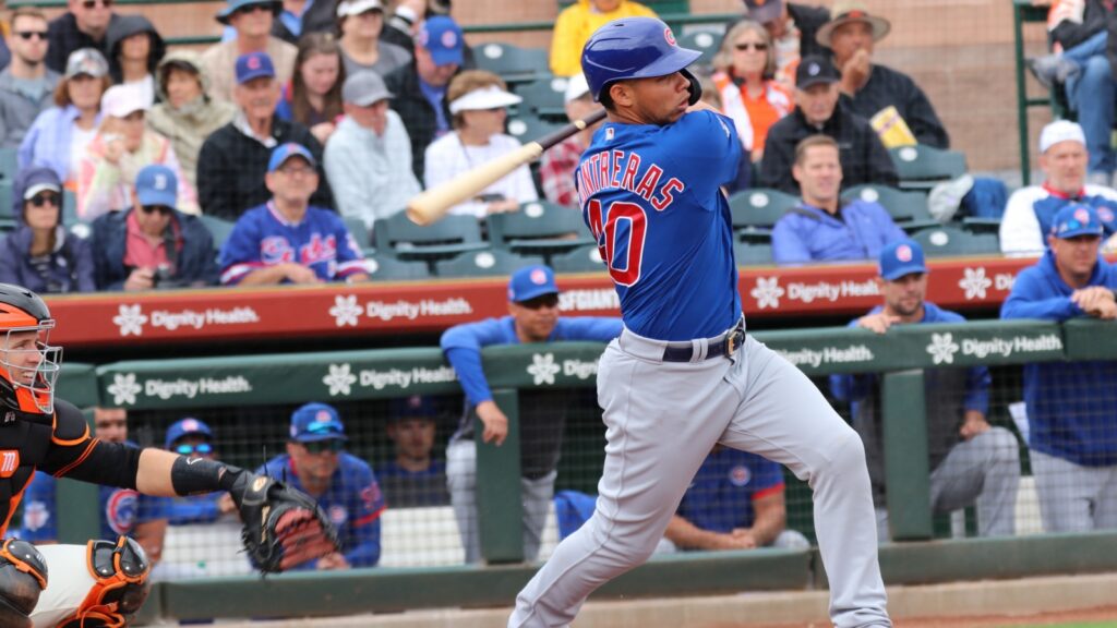 Willson Contreras in action duringng a baseball game.