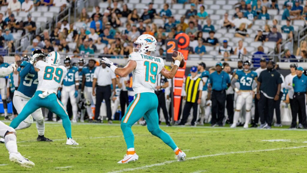 Skylar Thompson in action during an NFL game.
