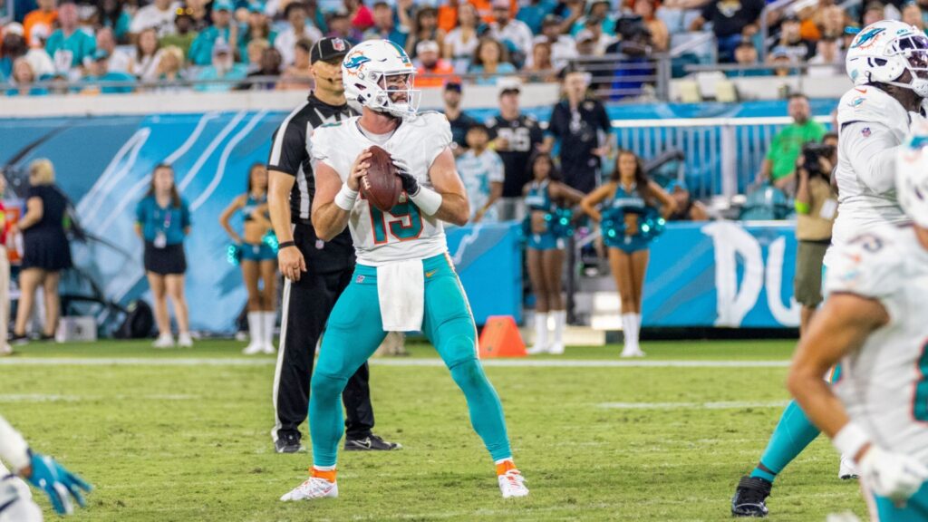 Skylar Thompson in action during an NFL game.