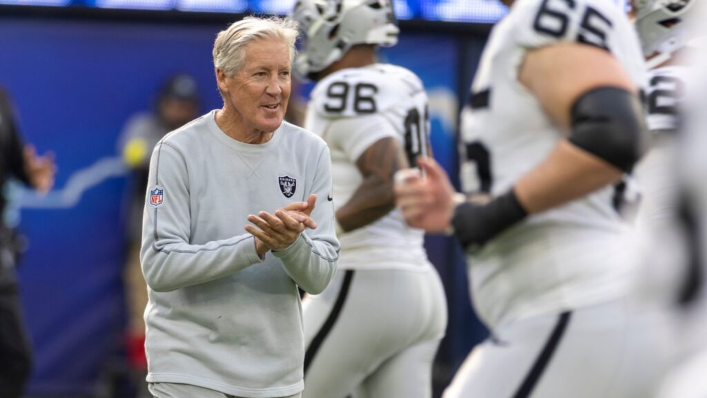 Pete Carroll during warm-ups before an NFL game.