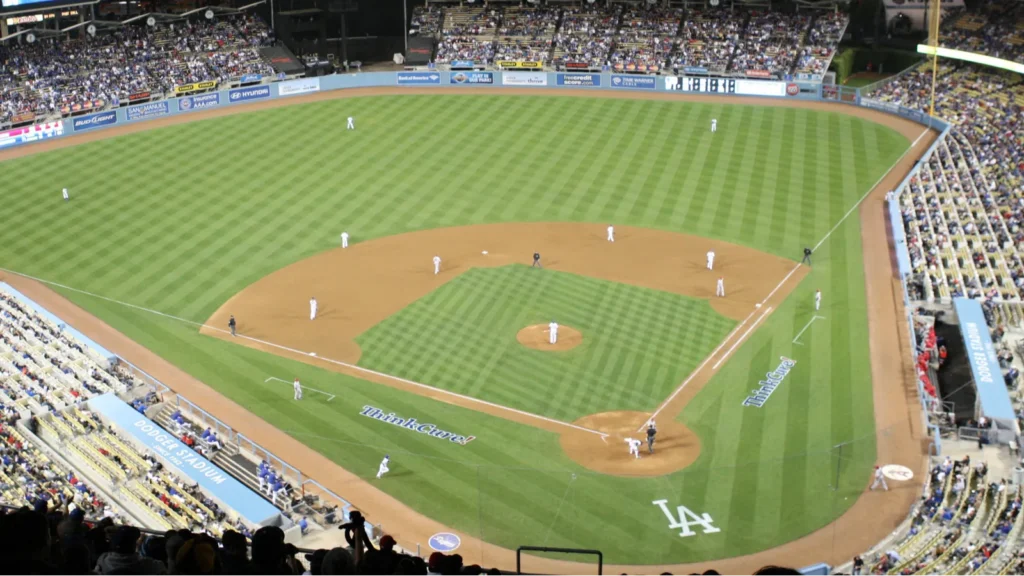 A view of Dodger Stadium during the Angels vs Dodgers match