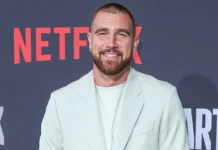 Travis Kelce arrives at the Los Angeles Premiere Of Netflix's Quarterback Season 1