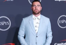 American football tight end for the Kansas City Chiefs of the National Football League Travis Kelce arrives at the 2022 ESPY Awards held at the Dolby Theatre