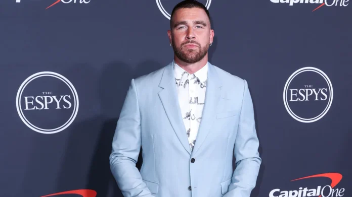 American football tight end for the Kansas City Chiefs of the National Football League Travis Kelce arrives at the 2022 ESPY Awards held at the Dolby Theatre