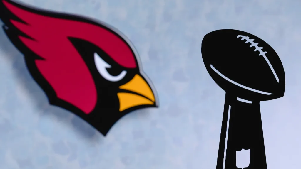 Football club Arizona Cardinals and a silhouette of NFL trophy logo