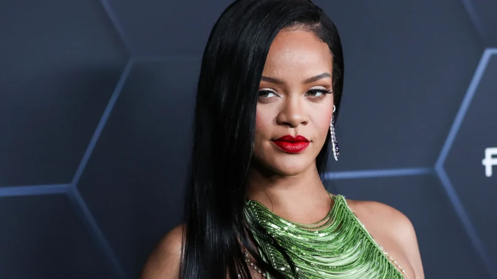 Barbadian singer Rihanna Robyn Rihanna Fenty NH wearing The Attico arrives at the Fenty Beauty And Fenty Skin Celebration Hosted By Rihanna held at Goya Studios on February 11 2022 in Hollywood Los Angeles California United States