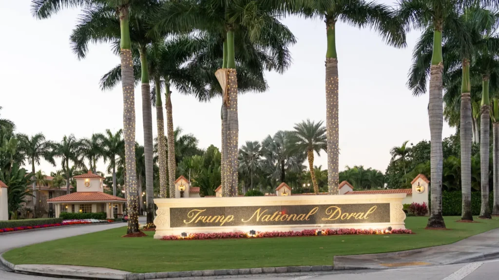 The sign at the entrance to Trump National Doral Golf Club in Doral, Florida, USA.