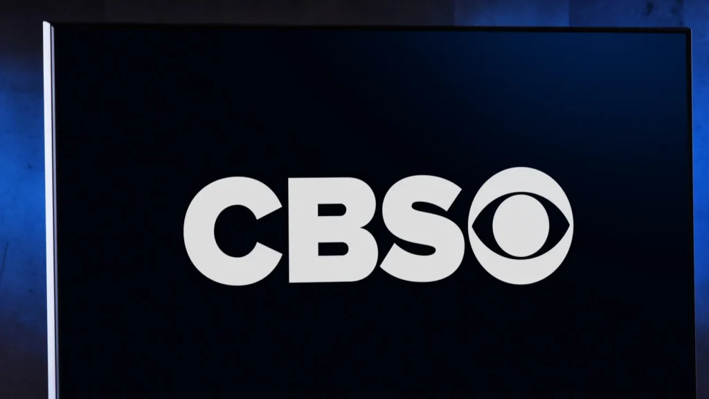 Flatscreen TV set displaying logo of CBS