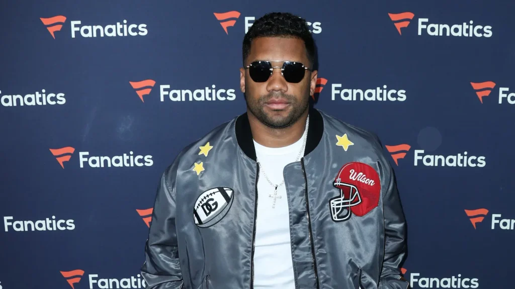 Football quarterback Russell Wilson arrives at Michael Rubins Fanatics Super Bowl Party 2022