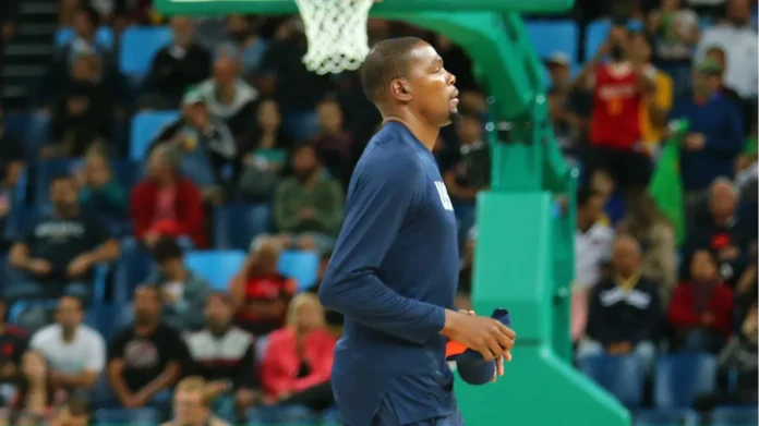 Kevin Durant of team United States warms up for group A basketball match