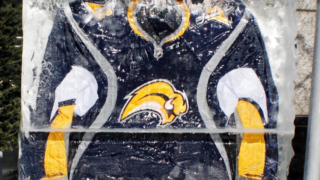Buffalo Sabres jersey in an ice block