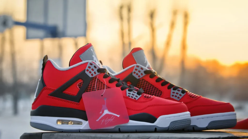 Jordan sneakers displayed outside a basketball court