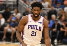 Joel Embiid of Philadelphia 76ers during a basketball match