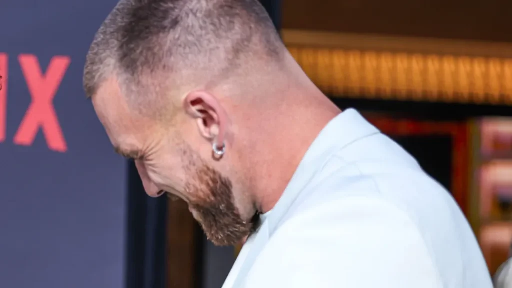 Travis Kelce arrive at the Los Angeles Premiere Of Netflix's Quarterback Season 1