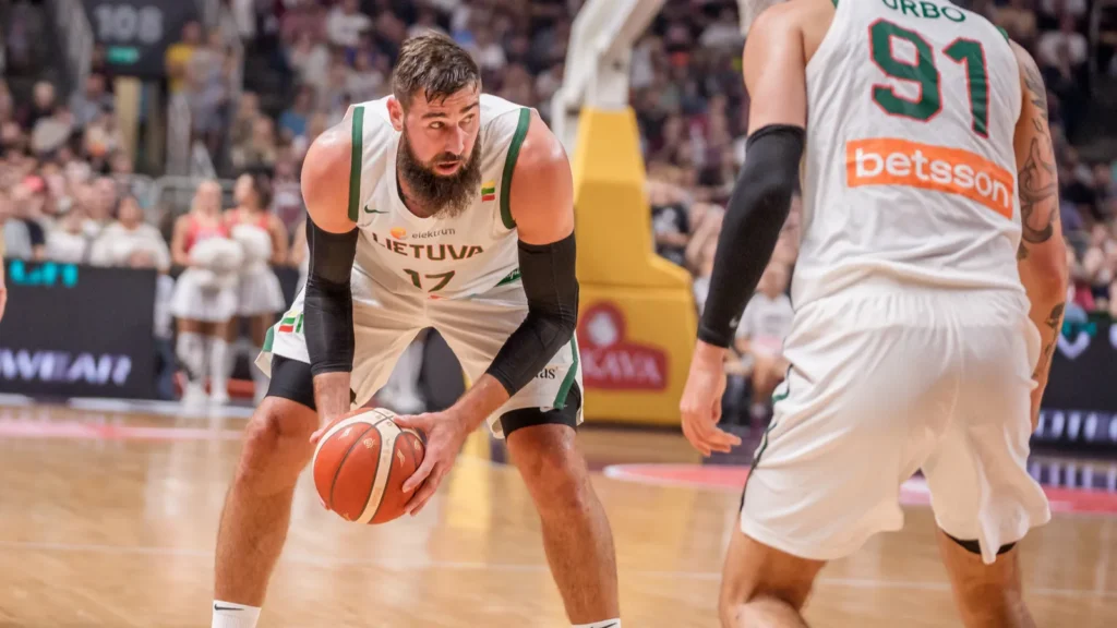 RIGA LATVIA 14th August 2025 Friendly basketball match between National mens team Latvia and National mens team Lithuania