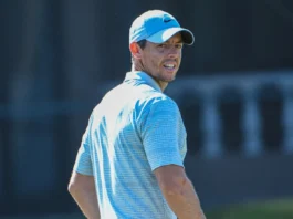 Rory McIlroy looks on during a golf match.