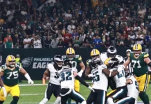 Philadelphia Eagles players during an NFL game.