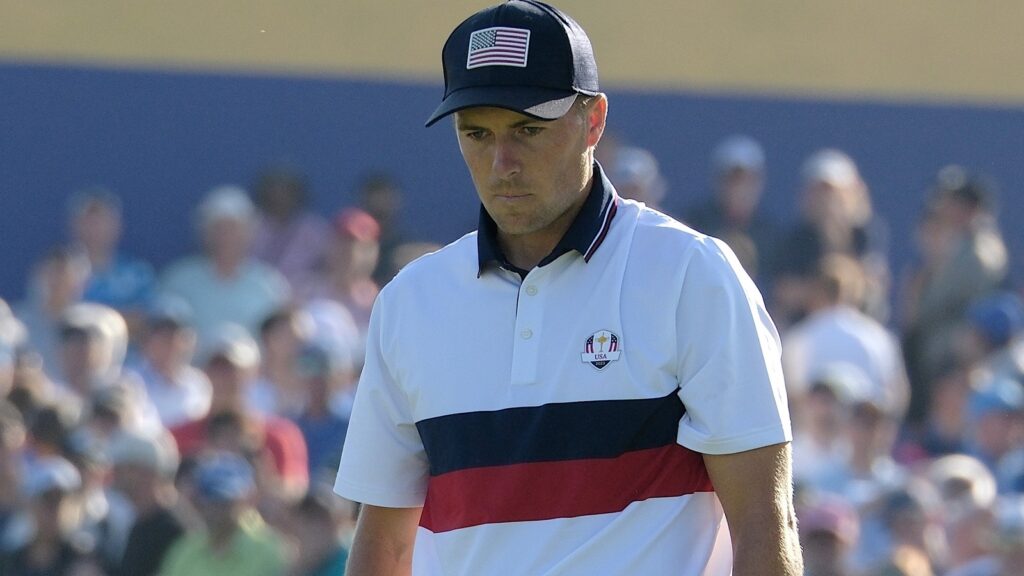Jordan Spieth (Team USA) on the 7th green during the Saturday fourballs of the Ryder Cup 2023