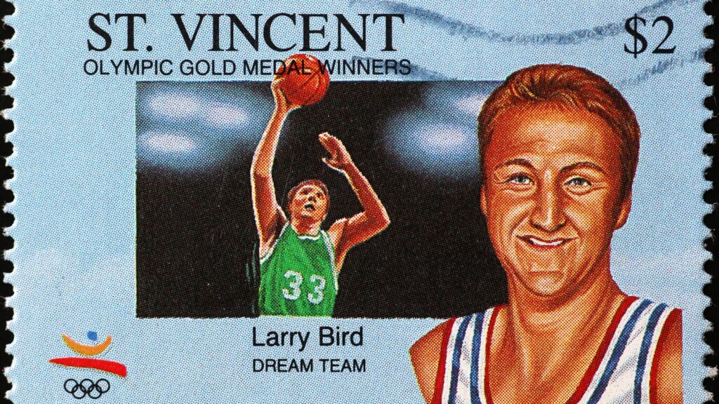 Dream team member Larry Bird on postage stamp