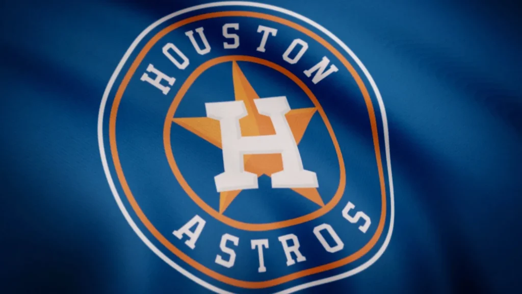 Waving flag with Houston Astros professional team logo closeup