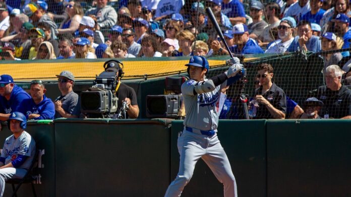 Shohei Ohtani in action during a baseball game.