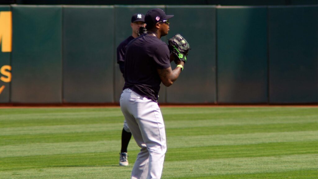 Aroldis Chapman during the warm-ups.