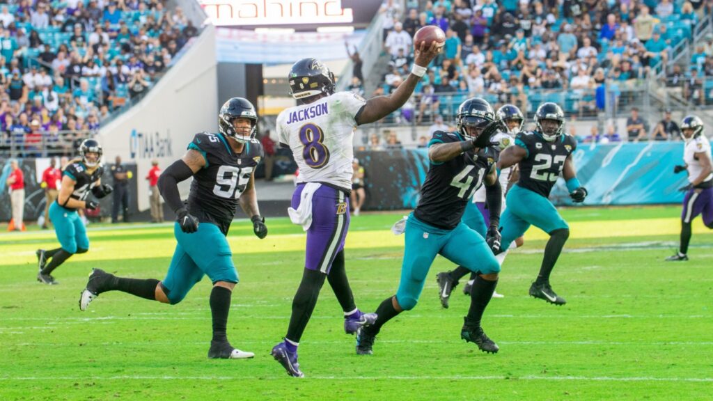 Lamar Jackson in action during an NFL game.