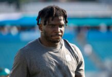 NFL player Tyreek Hill on the field.