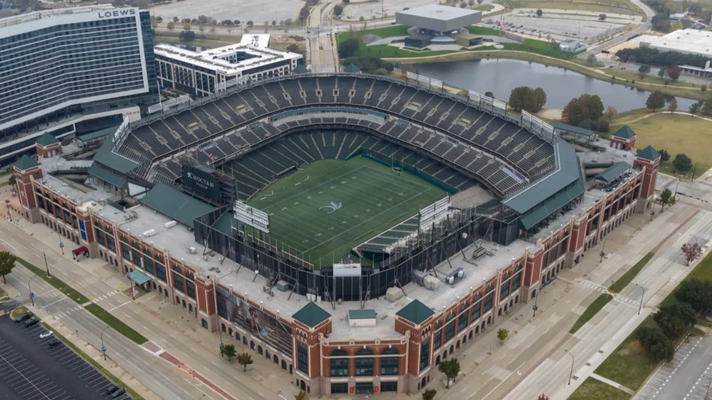 An aerial view capturing a stadium