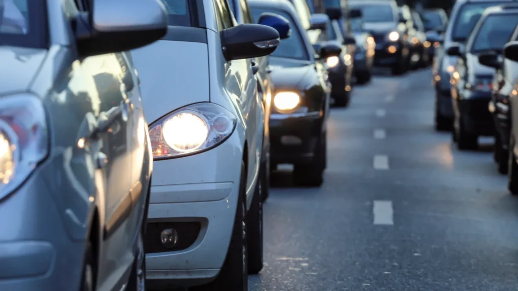 car headlights in a traffic jam