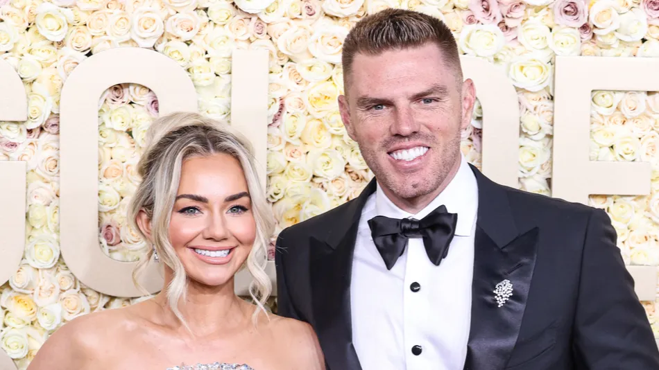 Freddie Freeman and Chelsea Freeman arrive at the 81st Annual Golden Globe Awards