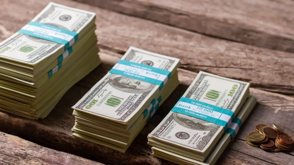 dollar bundles and coins
