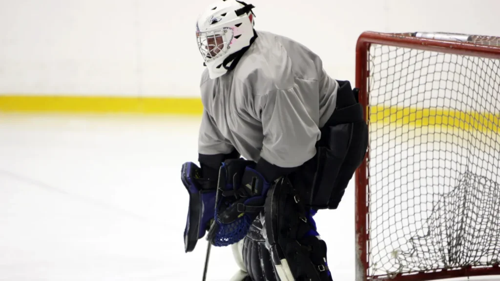 A goaltender in action