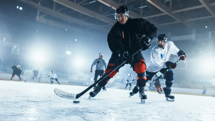 Ice hockey players in action during the game.