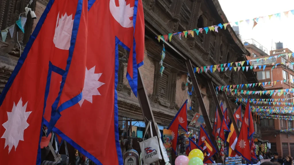Nepal flag in the street