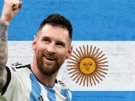 Lionel Messi celebrating Argentina world cup victory.
