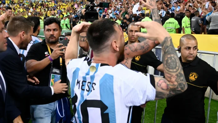 Lionel Messi of Argentina celebrating a victory