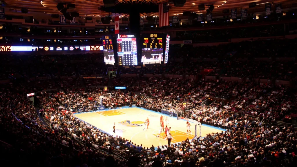 NBA Knicks match taking place at Madison Square Garden.