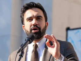 mayor Zohran Mamdani speaks at a may day rally