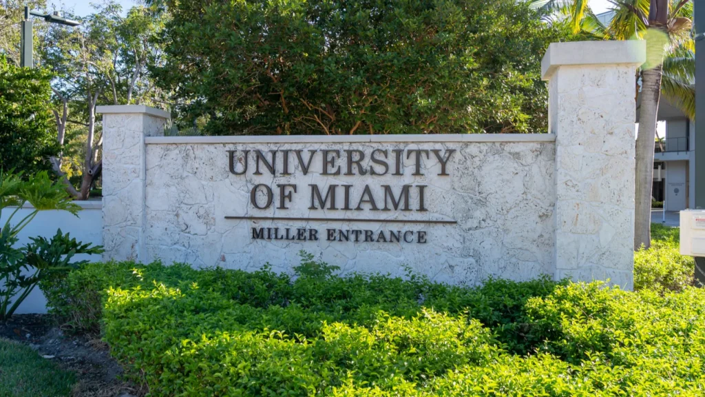 Miller Entrance sign at the University of Miami