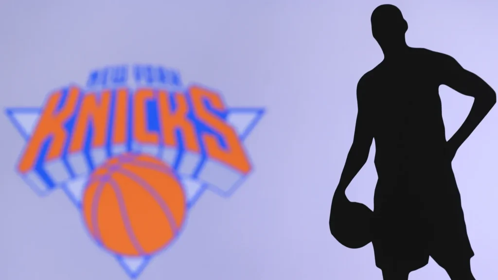 New York Knicks logo next to a basketball player silhouette