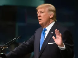 US President Donald Trump at a press conference