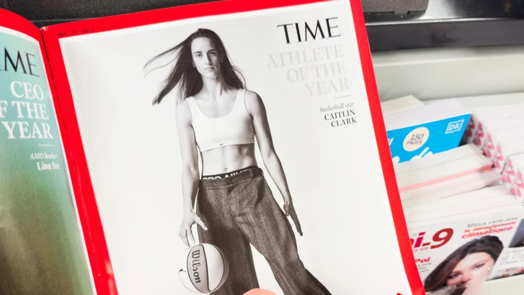 Professional basketball player Caitlin Clark on the cover of TIME Magazine