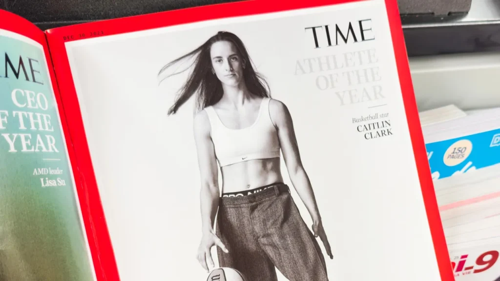 Professional basketball player Caitlin Clark on the cover of TIME Magazine.